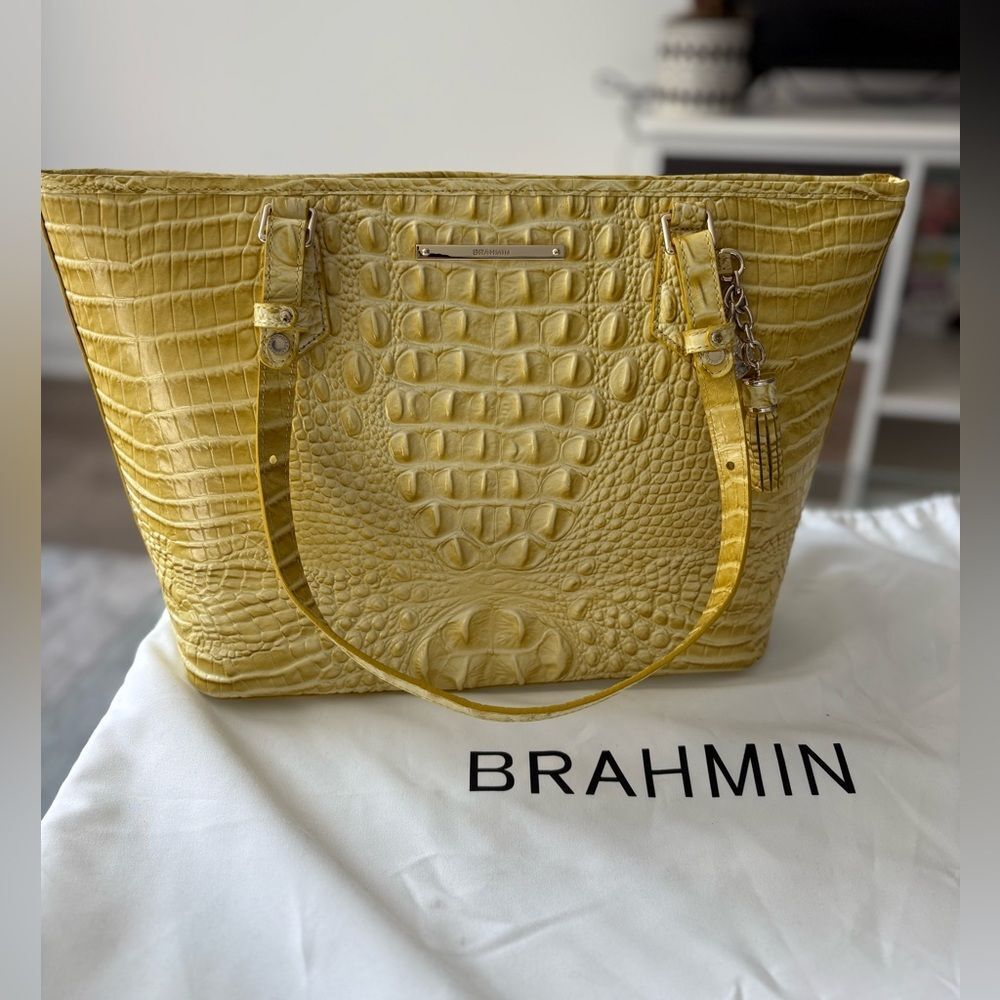 Brahmin Medium Asher Yellow Croco Embossed Melbourne Leather
